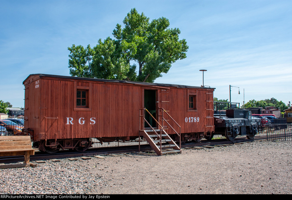 RGS 1789 and a scale test car are on display at the Colorado Railroad Museum 